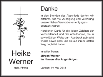 Todesanzeige von Heike Werner von Offenbach