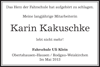 Todesanzeige von Karin Kakuschke von Offenbach