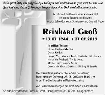 Todesanzeige von Reinhard Groß von Offenbach