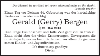 Todesanzeige von Gerald Bergen von Offenbach