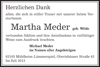 Todesanzeige von Martha Meder von Offenbach
