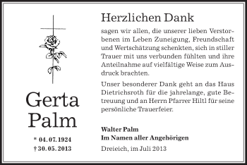 Todesanzeige von Gerta Palm von Offenbach