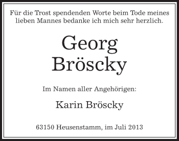 Todesanzeige von Georg Bröscky von Offenbach