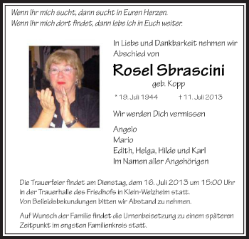 Todesanzeige von Rosel Sbrascini von Offenbach