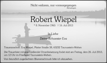 Todesanzeige von Robert Wiepel von Offenbach