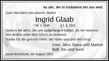 Todesanzeige von Ingrid Glaab von Offenbach