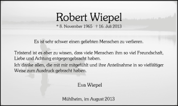 Todesanzeige von Robert Wiepel von Offenbach