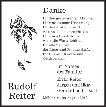 Todesanzeige von Rudolf Reiter von Offenbach