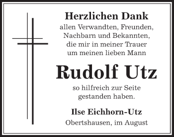 Todesanzeige von Rudolf Utz von Offenbach