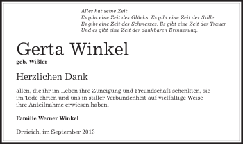 Todesanzeige von Gerta Winkel von Offenbach