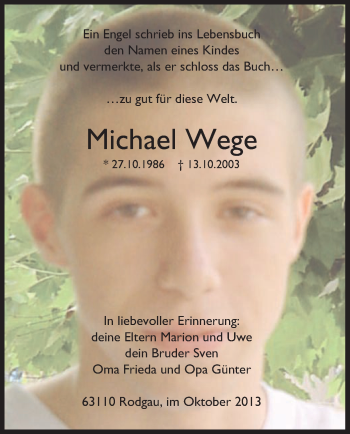 Todesanzeige von Michael Wege von Offenbach