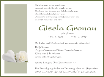 Todesanzeige von Gisela Gronau von Offenbach