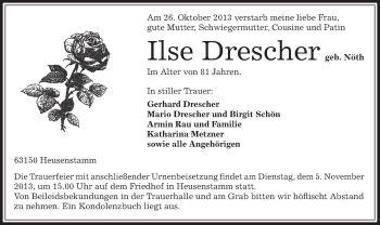 Todesanzeige von Ilse Drescher von Offenbach
