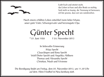 Todesanzeige von Günter Specht von Offenbach