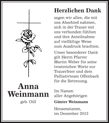 Todesanzeige von Anna Weinann von Offenbach