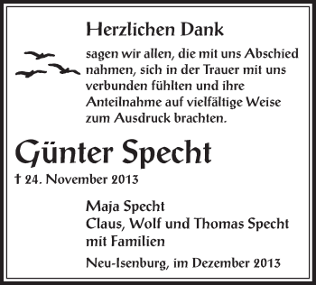 Todesanzeige von Günter Specht von Offenbach