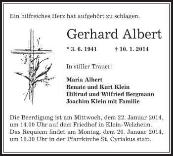Todesanzeige von Gerhard Albert von Offenbach