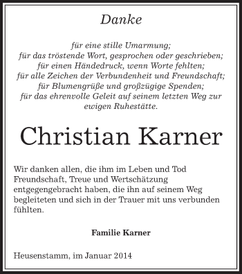 Todesanzeige von Christian Karner von Offenbach