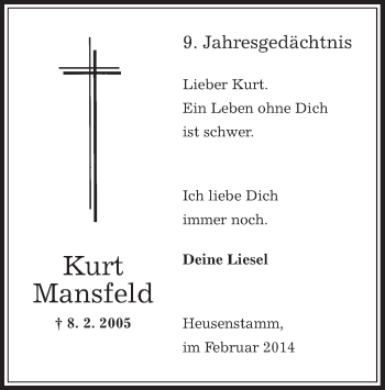 Todesanzeige von Kurt Mansfeld von Offenbach