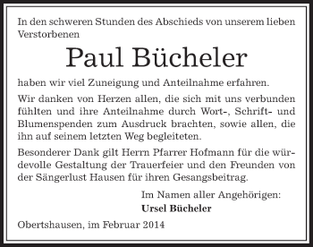 Todesanzeige von Paul Bücheler von Offenbach