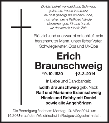 Todesanzeige von Erich Braunschweig von Offenbach