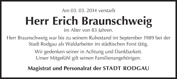 Todesanzeige von Erich Braunschweig von Offenbach