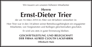 Todesanzeige von Ernst-Dieter Trier von Offenbach