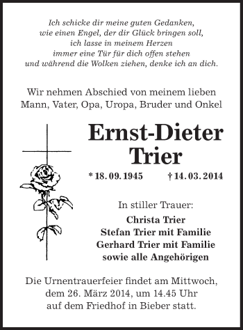Todesanzeige von Ernst-Dieter Trier von Offenbach