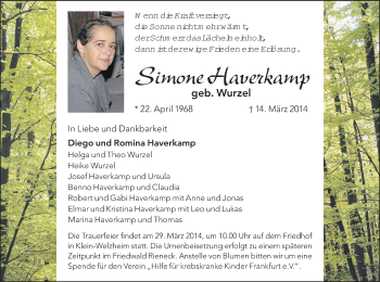 Todesanzeige von Simone Haverkamp von Offenbach