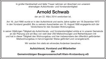 Todesanzeige von Arnold Schwab von Offenbach