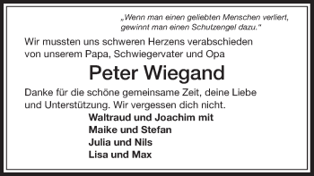 Todesanzeige von Peter Wiegand von Offenbach