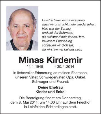 Todesanzeige von Minas Kirdemir von Offenbach
