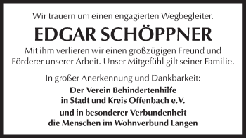 Todesanzeige von Edgar Schöppner von Offenbach