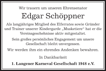 Todesanzeige von Edgar Schöppner von Offenbach