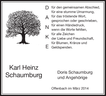 Todesanzeige von Karl Heinz Schaumburg von Offenbach