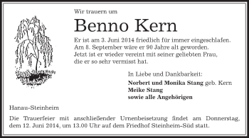 Todesanzeige von Benno Kern von Offenbach