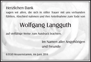 Todesanzeige von Wolfgang Langguth von Offenbach