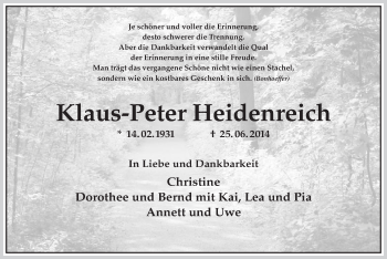 Todesanzeige von Klaus-Peter Heidenreich von Offenbach