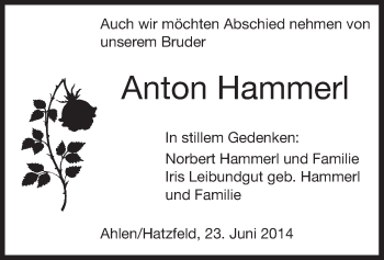 Todesanzeige von Anton Hammerl von Offenbach