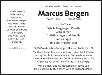 Todesanzeige von Marcus Bergen von Offenbach