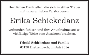 Todesanzeige von Erika Schickedanz von Offenbach