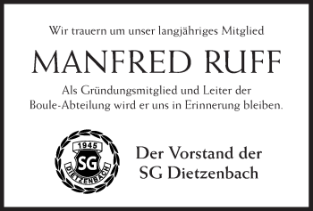Todesanzeige von Manfred Ruff von Offenbach