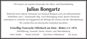 Todesanzeige von Julius Bongartz von Offenbach