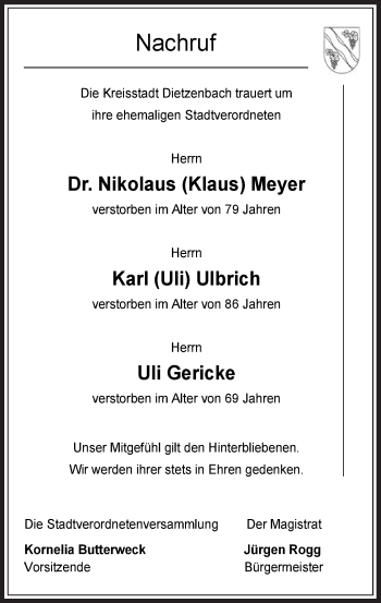 Todesanzeige von Totentafel vom 13.12.2014 von Offenbach
