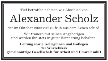 Todesanzeige von Alexander Scholz von OFFENBACH-POST/HANAU-POST