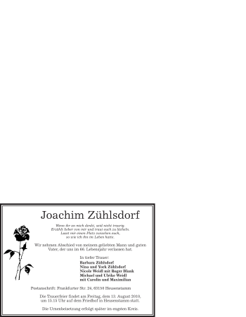 Todesanzeige von Joachim Zühlsdorf von OFFENBACH-POST/HANAU-POST
