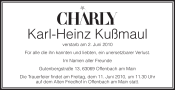 Todesanzeige von Karl-Heinz Kußmaul von OFFENBACH-POST/HANAU-POST