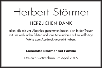 Todesanzeige von Herbert Störmer von Offenbach