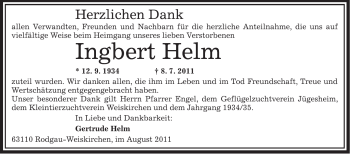 Todesanzeige von Ingbert Helm von OFFENBACH-POST/HANAU-POST