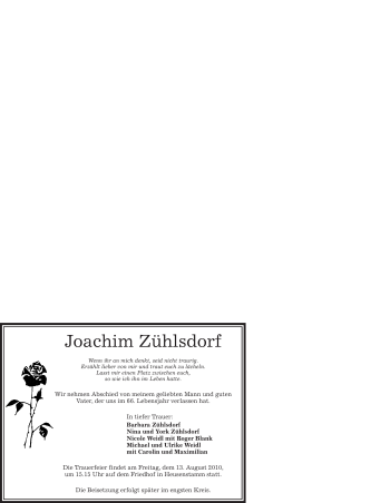 Todesanzeige von Joachim Zühlsdorf von OFFENBACH-POST/HANAU-POST